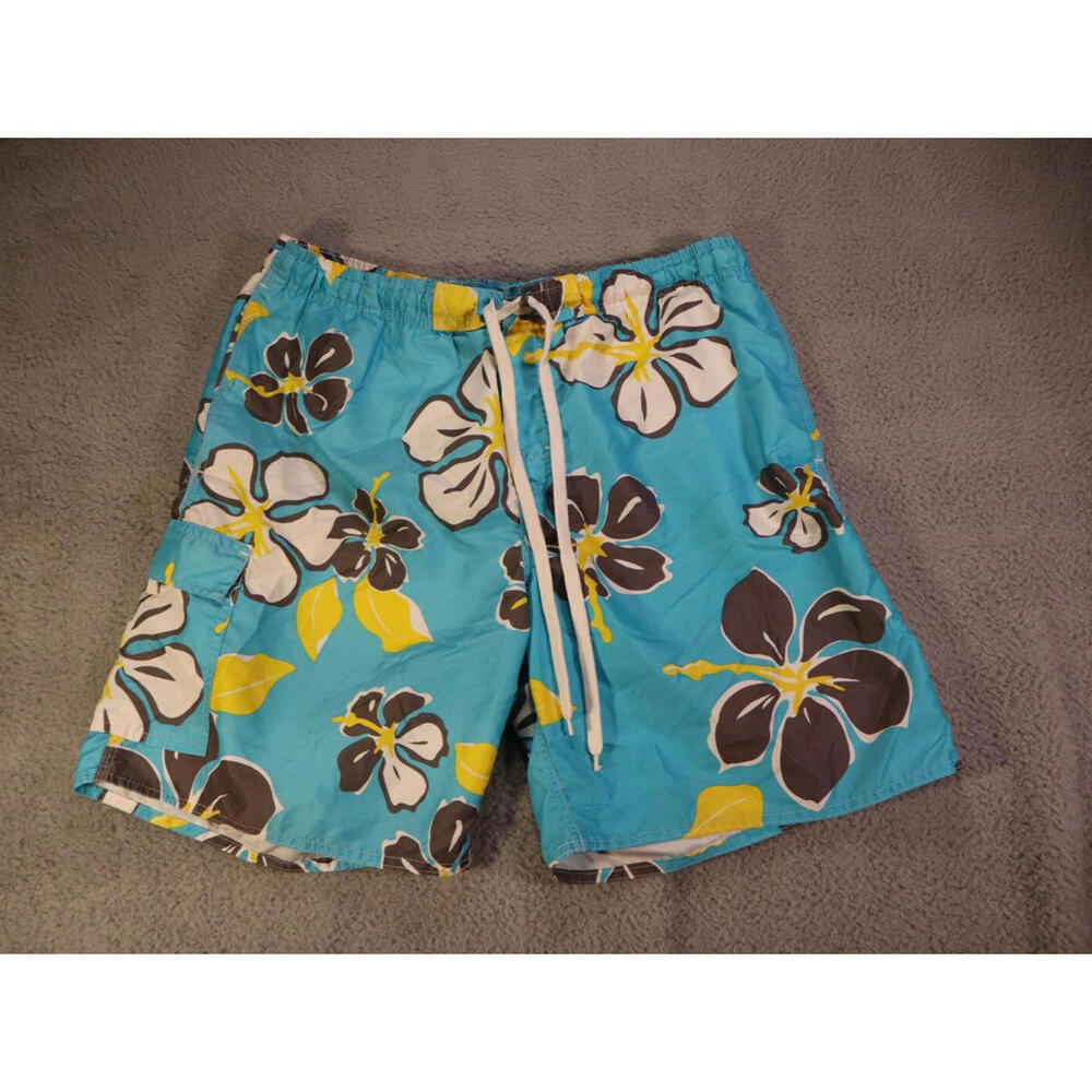 Men’s Duckhead Swim Trunks Large Blue Floral Board Cargo